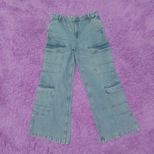 H&M Divided Denim Blue Wide Leg Cargo Jeans
